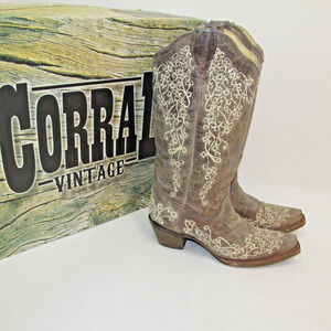 Corral boots Brown Crater Bone Embroidery Stock 1094 - Women's size 5 M Wedding